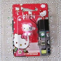 3D Pink Hello Kitty Earphone Ear Cap Dock Dust Plug W Sling 4 Iphone 4/4S/5